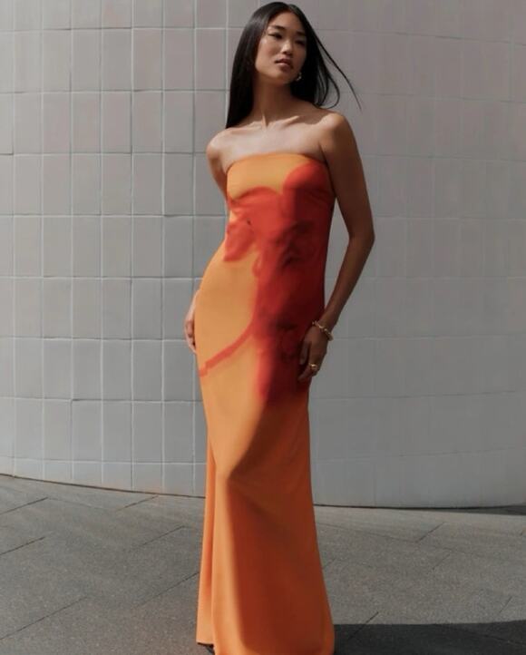 Meshki Dresses & Skirts - Meshki Orange and Red Strapless Maxi Dress
